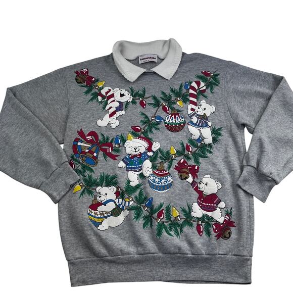 Karen Blake Sweaters - Karen Blake Vintage Themed Christmas Bears Holiday Sweatshirt Women's Size Small